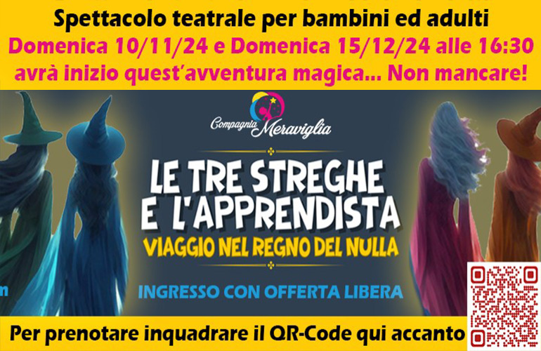 locandina dell'evento "le tre streghe" e l'apprendista, a rho