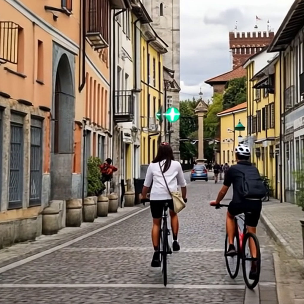 Turisti in bici per il centro di Rho